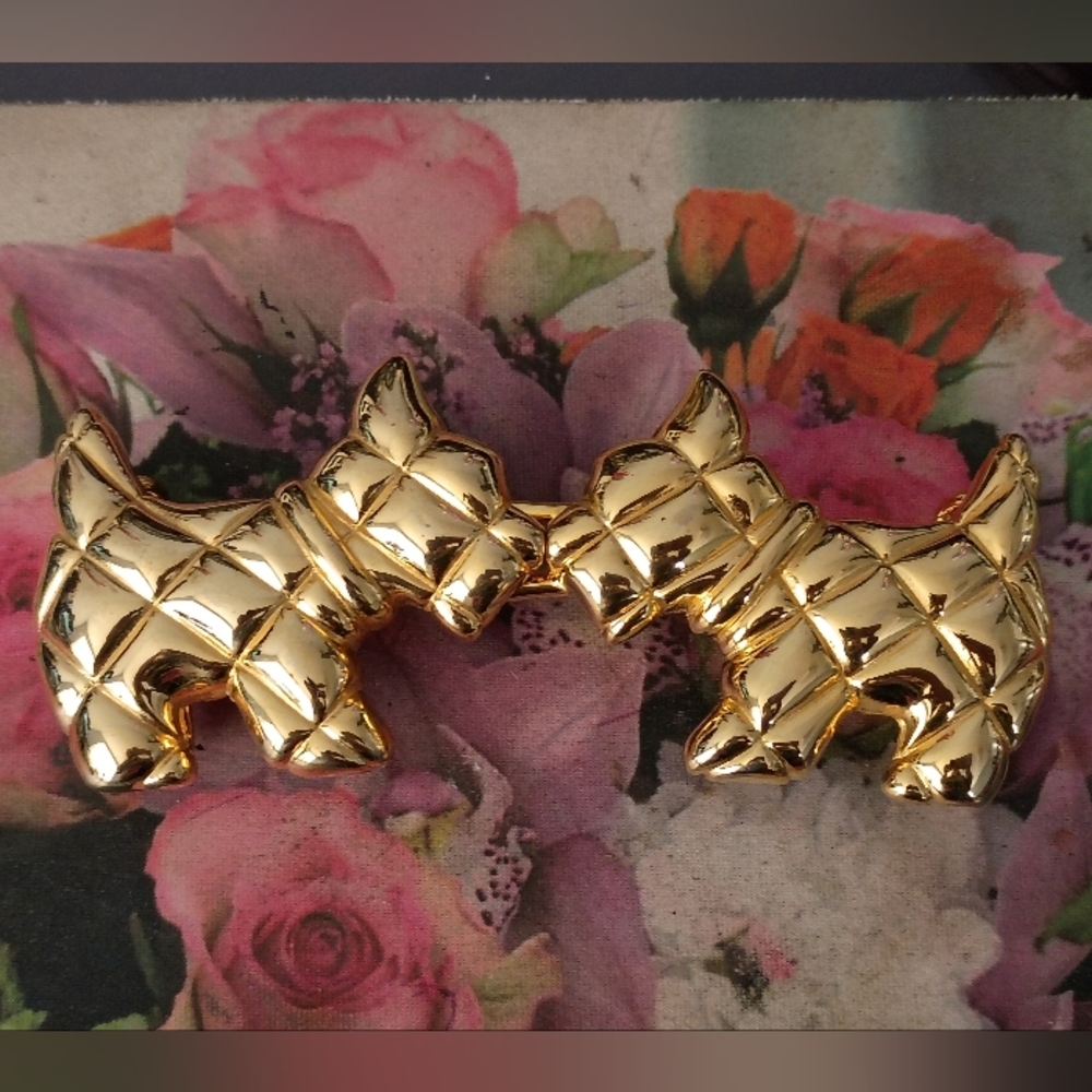 ❤️Rare DOUGLAS PAQUETTE GOLD SCOTTIE DOG Belt Buckle 5X2